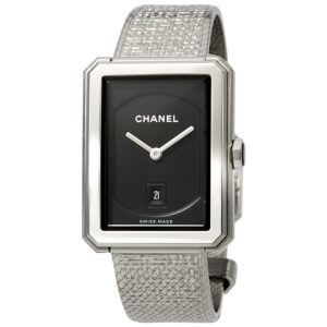 chanel boyfriend black guilloche dial ladies watch h4878