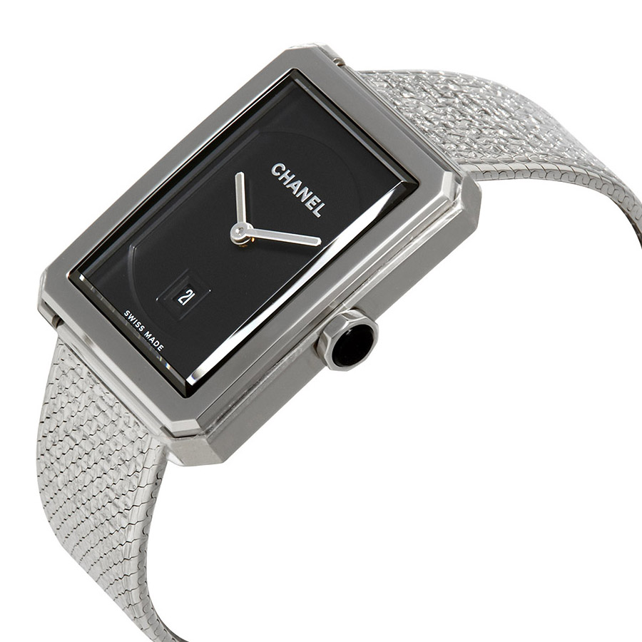 chanel boyfriend black guilloche dial ladies watch h4878 chanel boyfriend black guilloche dial ladies watch h4878