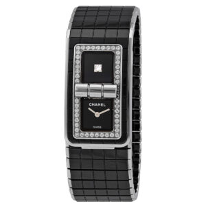 chanel code coco black diamond dial steel and ceramic ladies watch h5148