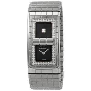 Home chanel code coco black lacquered dial ladies diamond watch h5145