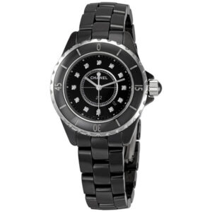 chanel j12 diamonds black ceramic ladies watch h1625