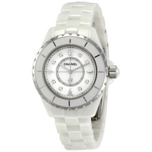 chanel j12 white ceramic diamonds quartz ladies watch h2422
