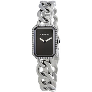 chanel premiere black dial stainless steel diamond ladies watch h3254