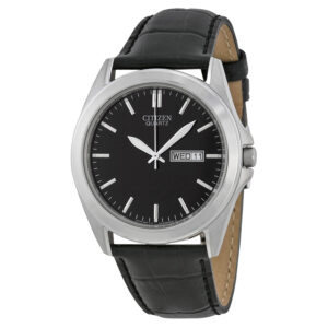 citizen black dial black leather men's watch bf0580 06e