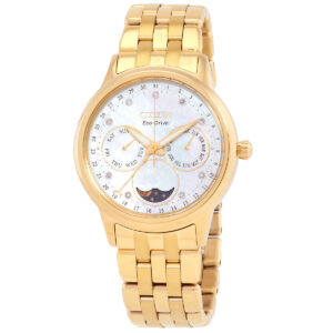 Home citizen calendrier moon phase diamond white mother of pearl dial ladies watch fd0002 57d