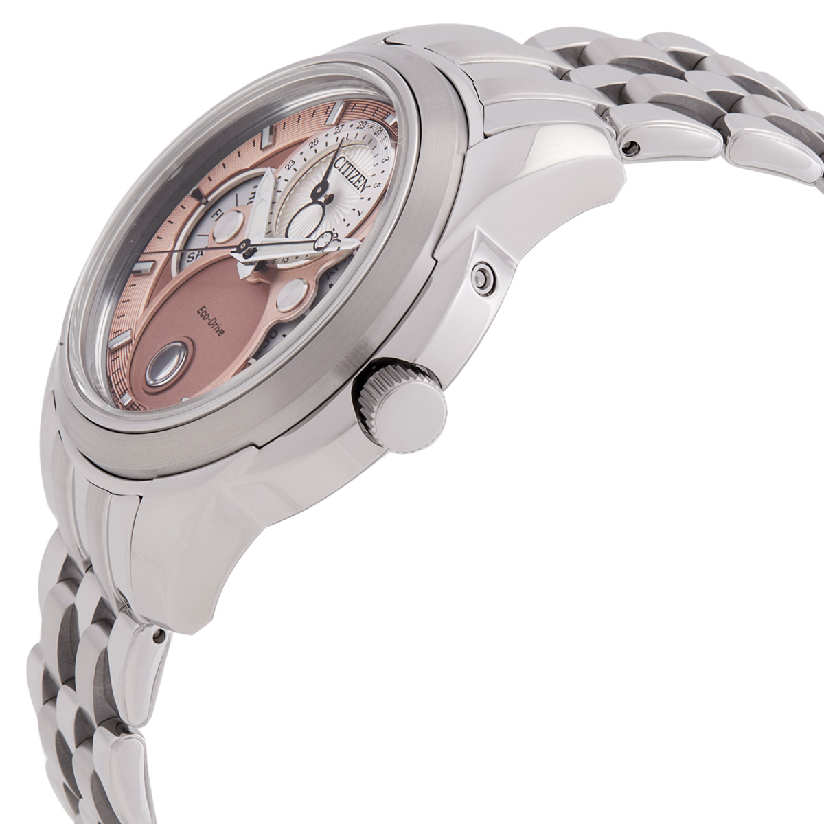 citizen calendrier moon phase eco drive salmon dial watch bu0080 52x citizen calendrier moon phase eco drive salmon dial watch bu0080 52x