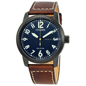 citizen chandler eco drive dark blue dial brown leather men's watch bm8478 01l