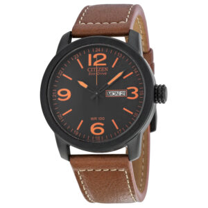 Home citizen eco drive black dial brown leather men's watch bm8475 26e