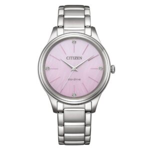 Home citizen eco drive crystal pink dial ladies watch em1220 58x
