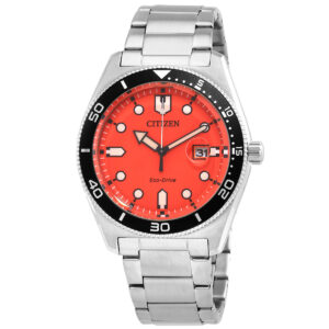 citizen eco drive orange dial men's watch aw1760 81x