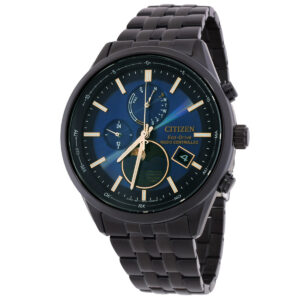 citizen eco drive radio controlled moon phase blue dial men's watch by1035 56l