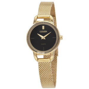Home citizen gold tone stainless quartz black dial ladies watch ez7002 54e