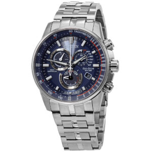 citizen pcat perpetual alarm world time chronograph blue dial men's watch cb5880 54l
