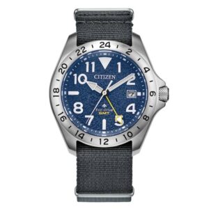 citizen promaster land gmt eco drive navy dial men's watch bj7150 09l
