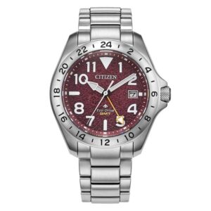 citizen promaster land gmt eco drive red dial men's watch bj7150 50w