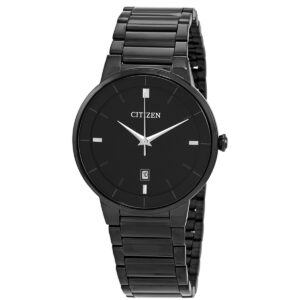 citizen quartz black dial black plated men's watch bi5017 50e