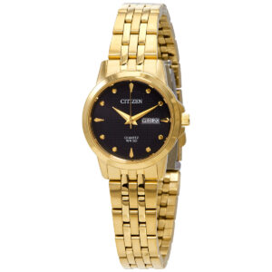 Home citizen quartz black dial gold tone ladies watch eq0603 59f