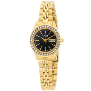 Home citizen quartz crystal black dial ladies watch eq0532 55e