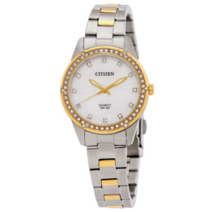Home citizen quartz crystal mother of pearl dial ladies watch er0224 51d