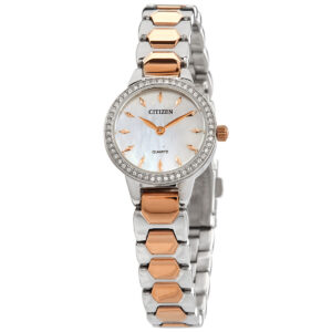 Home citizen quartz crystal mother of pearl dial ladies watch ez7016 50d