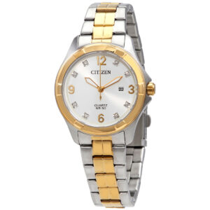 Home citizen quartz crystal white dial two tone ladies watch eu6084 57a