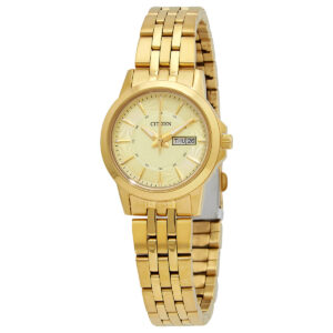 Home citizen quartz gold dial yellow gold tone ladies watch eq0603 59p