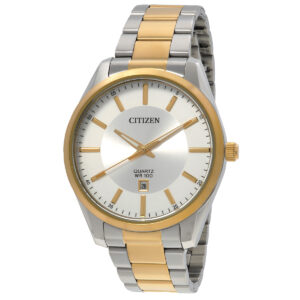 citizen quartz silver dial two tone men's watch bi1036 57a