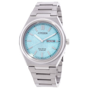 citizen zenshin eco drive turquoise dial men's watch aw0130 85m