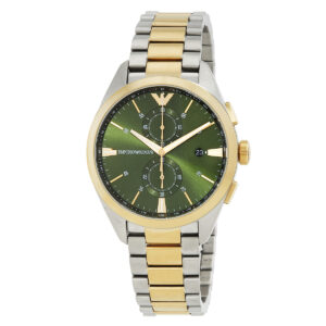 Home emporio armani chronograph quartz green dial two tone men's watch ar11511