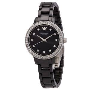 Home emporio armani cleo quartz crystal black dial ladies watch ar70008