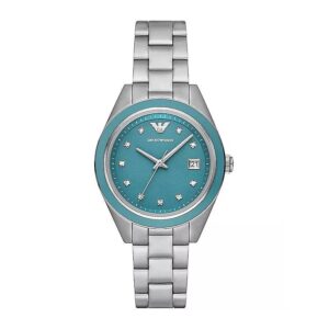 Home emporio armani leo quartz crystal blue dial ladies watch ar11545