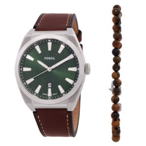 fossil everett quartz green dial men's watch set fs6080set
