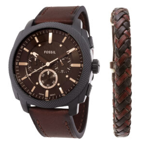 fossil machine chronograph quartz men's watch and bracelet set fs6102set