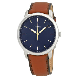 fossil minimalist blue dial brown leather men's watch fs5304