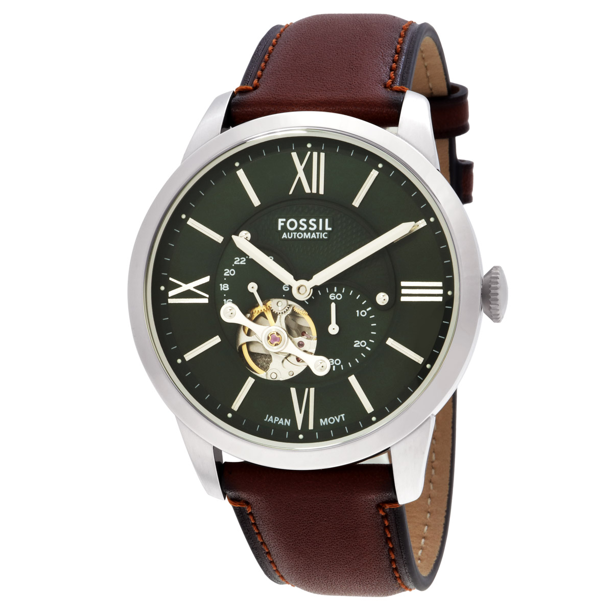 fossil townsman automatic green open heart dial men's watch me3265 fossil townsman automatic green open heart dial men's watch me3265