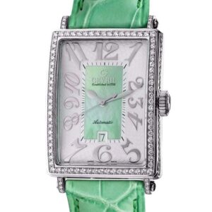 gevril avenue of americas automatic diamond silver/light green dial ladies watch 6206nv