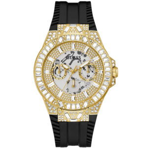 guess black gold tone multi function champagne dial men's watch gw0498g2