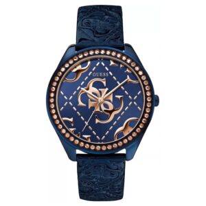 guess iconic quartz blue dial ladies watch w0473l1