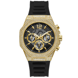 guess momentum black gold tone multi function black dial men's watch gw0518g2