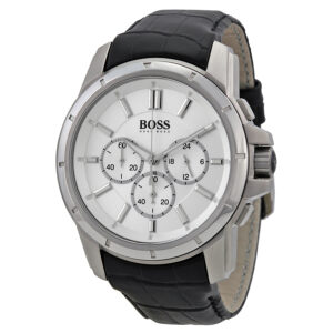 hugo boss chronograph silver dial black leather men's watch 1512927