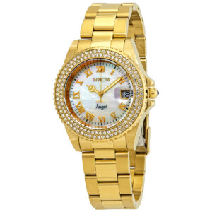 Home invicta angel crystal white mother of pearl dial ladies watch 22875