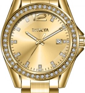 Home invicta angel quartz crystal gold dial ladies watch 49847