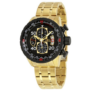 invicta aviator chronograph black dial gold plated men's watch 17206