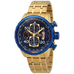 invicta aviator chronograph blue dial 18kt gold plated men's watch 19173