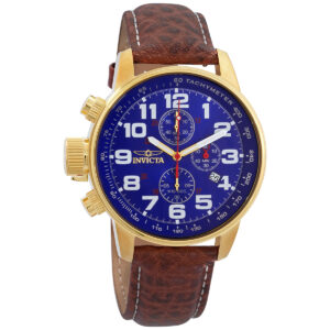 Home invicta force lefty chronograph blue dial brown leather men's watch 3329