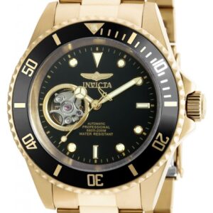 invicta pro diver automatic black dial yellow gold plated men's watch 20436