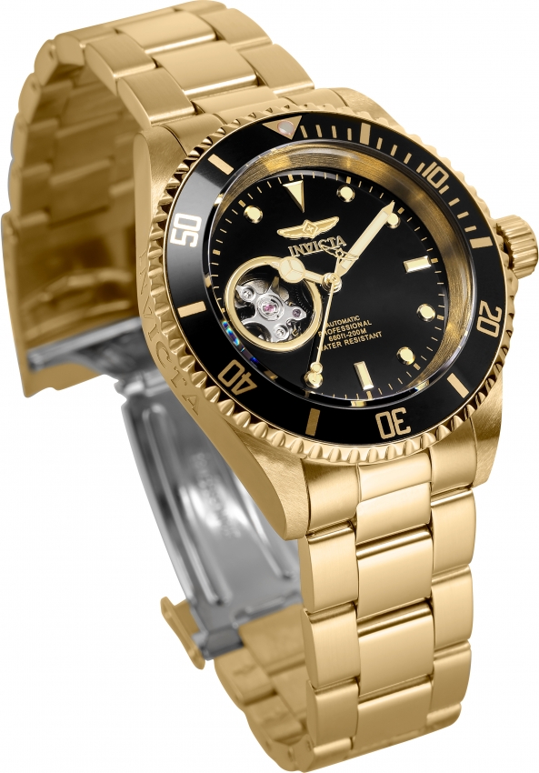 invicta pro diver automatic black dial yellow gold plated men's watch 20436 invicta pro diver automatic black dial yellow gold plated men's watch 20436