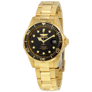 invicta pro diver black dial yellow gold plated men's watch 17051