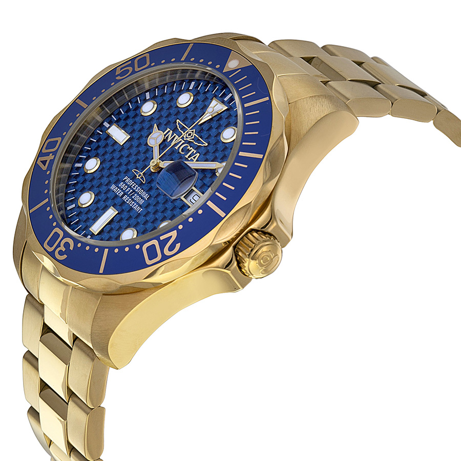 invicta pro diver blue cabon dial gold ion plated men's watch 14357 invicta pro diver blue cabon dial gold ion plated men's watch 14357