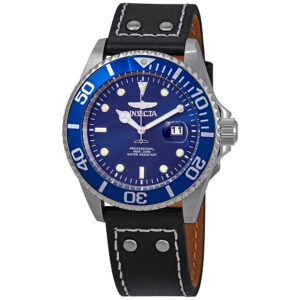 Home invicta pro diver blue dial blue bezel black leather men's watch 22068